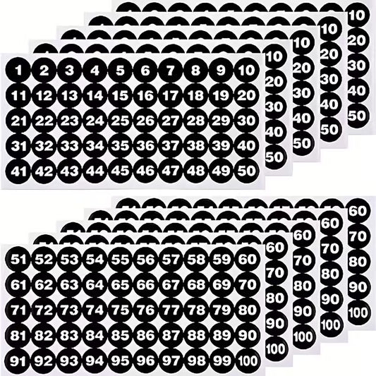 Number Stickers 1–100 Waterproof Vinyl Labels