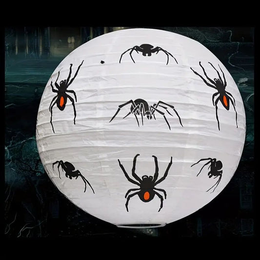 Halloween Lantern - 30cm - White with Spiders