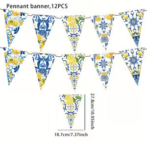 Lemon-Themed Triangle Flag Banner - Blue