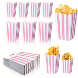Pink Striped Paper Popcorn Boxes