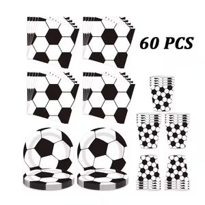 60pcs Black and White Football Party Tableware