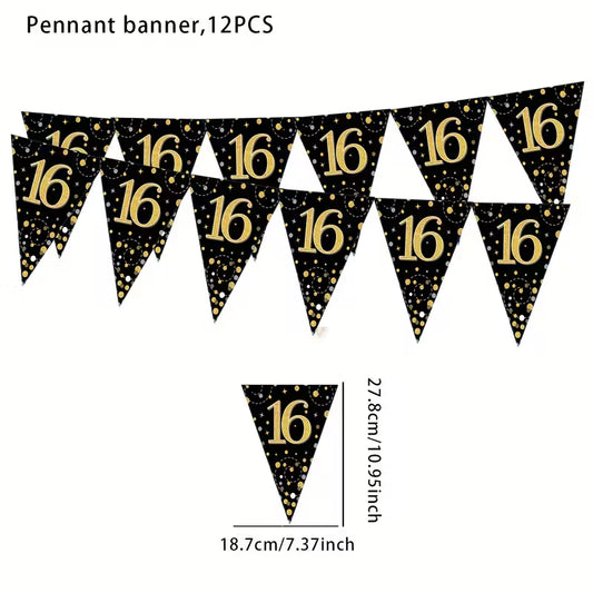 Elegant Black & Golden Confetti Birthday Banner (16)