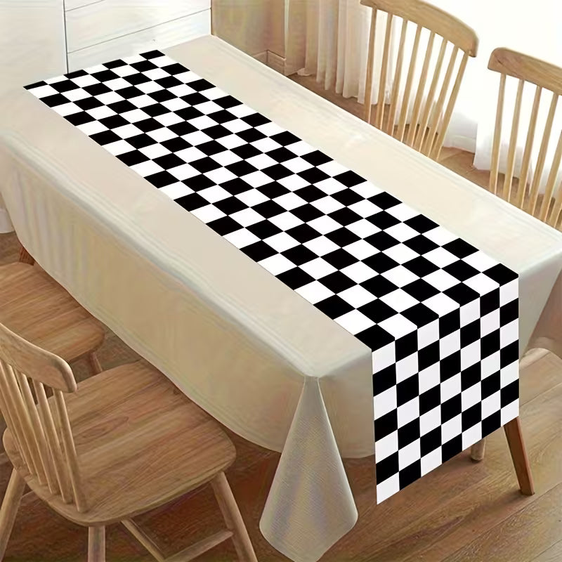 Black and White Checkered Table Cover Racing Theme Party Decoration