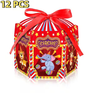 Vibrant Circus-Themed Paper Gift Boxes with Red Ribbon Bows