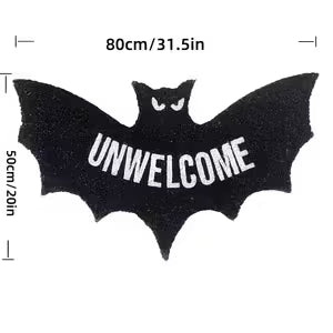 Halloween Welcome Mat - Spooky Bat Door Mat with "UNWELCOME" Text, Black Indoor/Outdoor Decoration - Machine Washable Polyester for Halloween Party Decor, Front Door, Porch - Easy Clean Halloween Decoration, Halloween Pa Word (Unwelcome)