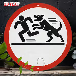 Round Metal Wall Sign -  Beware of Chasing Dog
