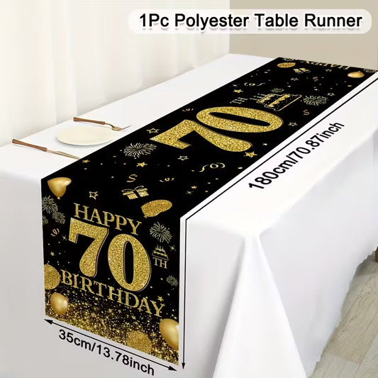Black Golden 70th Birthday Table Cover