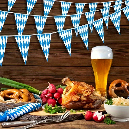 Oktoberfest Bavarian Checkered Triangle Flag Banner Set