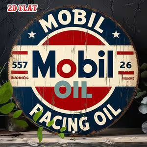 Round Vintage Metal Sign -  Mobil Oil