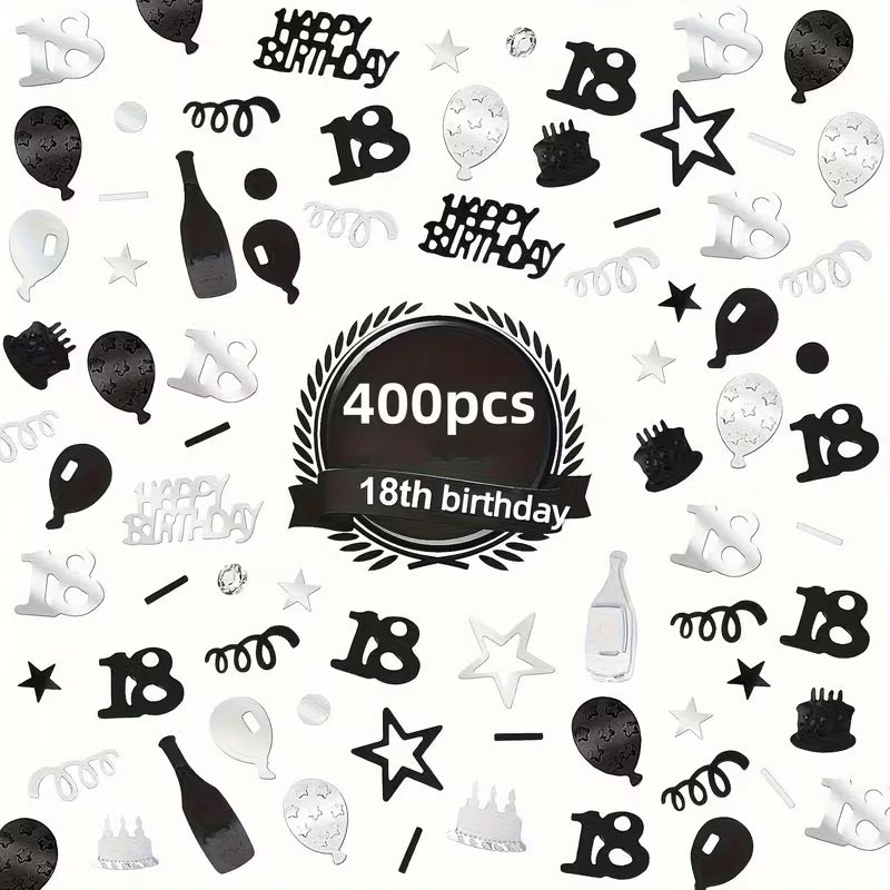 18th Birthday Party Confetti - Black and Silver