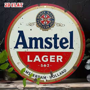 Round Vintage Metal Signs - "Amstel  Lager" White/Red Color
